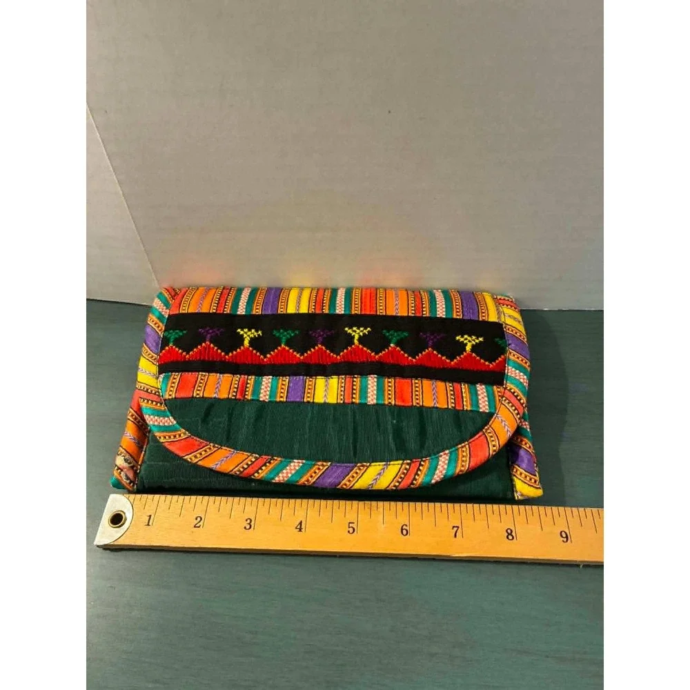 El Burgan LinaLama Design Clutch Purse Womens Multicolor Woven Embroidered Boho